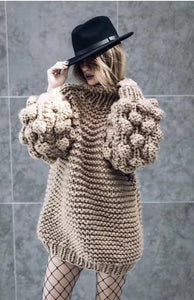 Chunky Knit Sweater Loose Hand Knitted Sweaters Lantern Sleeve