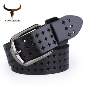 COWATHER 2018 new Women Cow Genuine leather belts hollow Korea fashion for women female pin buckle belt NQSK002 length 100-125CM