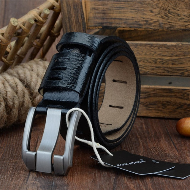 COWATHER 2018 QUALITY cow genuine luxury leather men belts for men strap male pin buckle BIG SIZE 100-130cm 3.8 width QSK001