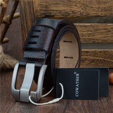 Load image into Gallery viewer, COWATHER 2018 QUALITY cow genuine luxury leather men belts for men strap male pin buckle BIG SIZE 100-130cm 3.8 width QSK001