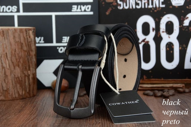 COWATHER 2018 cow genuine leather mens belt for men high quality vintage style 100-130cm male belt