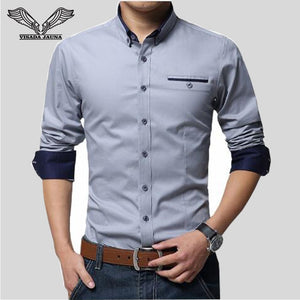 New Men Shirts Business Long Sleeve Turn-down Collar 100% Cotton Slim Fit