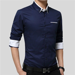 New Men Shirts Business Long Sleeve Turn-down Collar 100% Cotton Slim Fit
