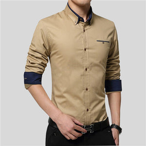 New Men Shirts Business Long Sleeve Turn-down Collar 100% Cotton Slim Fit