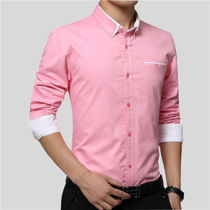 New Men Shirts Business Long Sleeve Turn-down Collar 100% Cotton Slim Fit