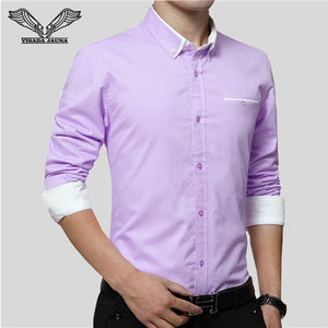 New Men Shirts Business Long Sleeve Turn-down Collar 100% Cotton Slim Fit