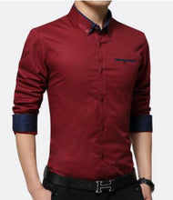 Load image into Gallery viewer, New Men Shirts Business Long Sleeve Turn-down Collar 100% Cotton Slim Fit