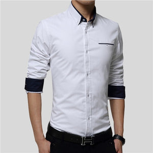 New Men Shirts Business Long Sleeve Turn-down Collar 100% Cotton Slim Fit