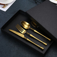 Load image into Gallery viewer, 4PC/Set Stainless Steel Upscale Gold Plated Dinnerware Western Dinner Flatware Golden Cutlery Knife Fork Spoon Coffee Spoon Set