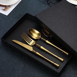 4PC/Set Stainless Steel Upscale Gold Plated Dinnerware Western Dinner Flatware Golden Cutlery Knife Fork Spoon Coffee Spoon Set