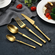 Load image into Gallery viewer, 4PC/Set Stainless Steel Upscale Gold Plated Dinnerware Western Dinner Flatware Golden Cutlery Knife Fork Spoon Coffee Spoon Set