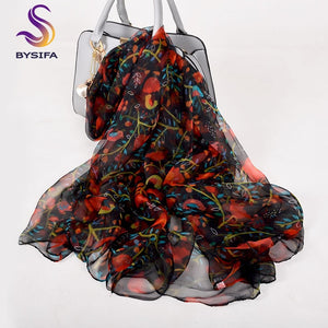 New Blue Orange Silk Scarf Printed 2016 New Brand 100% Pure Silk Scarves Wraps Spring Autumn Female Large Size Long Scarves