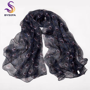 New Blue Orange Silk Scarf Printed 2016 New Brand 100% Pure Silk Scarves Wraps Spring Autumn Female Large Size Long Scarves