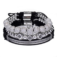 Load image into Gallery viewer, 3pcs/Set Hip Hop Gold Crown Bracelets 8MM Cubic Micro Pave CZ Ball Charm Braided Braiding Man Luxury Jewelry