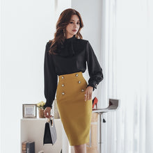 Load image into Gallery viewer, Office Ladies O-neck Patchwork Women Dress Elegant Ruffles Hip Package Female Dress 2019 Spring Workwear Women Vestidos