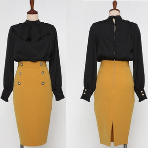 Office Ladies O-neck Patchwork Women Dress Elegant Ruffles Hip Package Female Dress 2019 Spring Workwear Women Vestidos