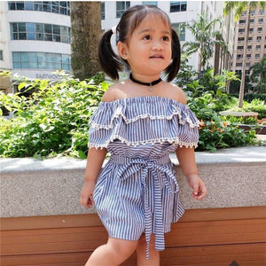 Newborn Infant Baby Girls Floral Off Shoulder Mini Dress Striped Printed Lace Floral Party Mini Dress Clothes