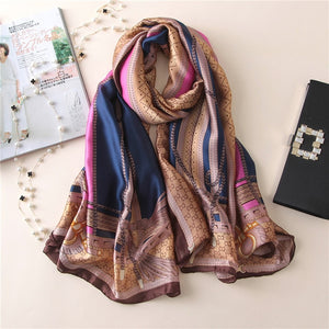 Spring  Luxury Silk Scarf For Women Geometric Print Bandana New Fashion Scarves Female Beach Towel Winter Shawl and Wrap Hijab