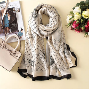 Spring  Luxury Silk Scarf For Women Geometric Print Bandana New Fashion Scarves Female Beach Towel Winter Shawl and Wrap Hijab