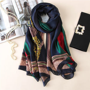 Spring  Luxury Silk Scarf For Women Geometric Print Bandana New Fashion Scarves Female Beach Towel Winter Shawl and Wrap Hijab