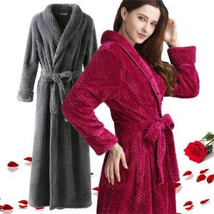 Winter Lovers Adult Stitch Flannel Soft Bathrobe Thicken Women/Men Luxury Nightgown Home Clothes Warm Bath Robes Dressing Gowns