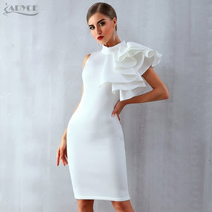 Summer Women White Ruffles Bodycon Midi Dress