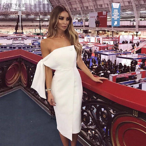 2019 New Arrival Summer Women Dress Casual One Shoulder Tied Button Elegant Tassels Celebrity Runway Party Dress