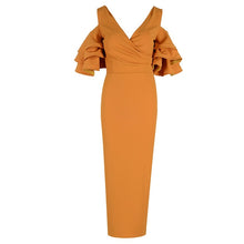 Load image into Gallery viewer, Adyce New Summer Women Club Dress Vestidos Verano 2019 Celebrity Party Dress Yellow Red Ruffle Butterfly Short Sleeve Midi Dress