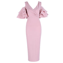 Load image into Gallery viewer, Adyce New Summer Women Club Dress Vestidos Verano 2019 Celebrity Party Dress Yellow Red Ruffle Butterfly Short Sleeve Midi Dress