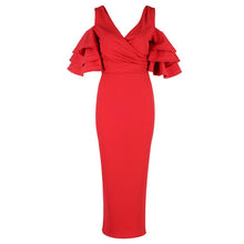 Load image into Gallery viewer, Adyce New Summer Women Club Dress Vestidos Verano 2019 Celebrity Party Dress Yellow Red Ruffle Butterfly Short Sleeve Midi Dress