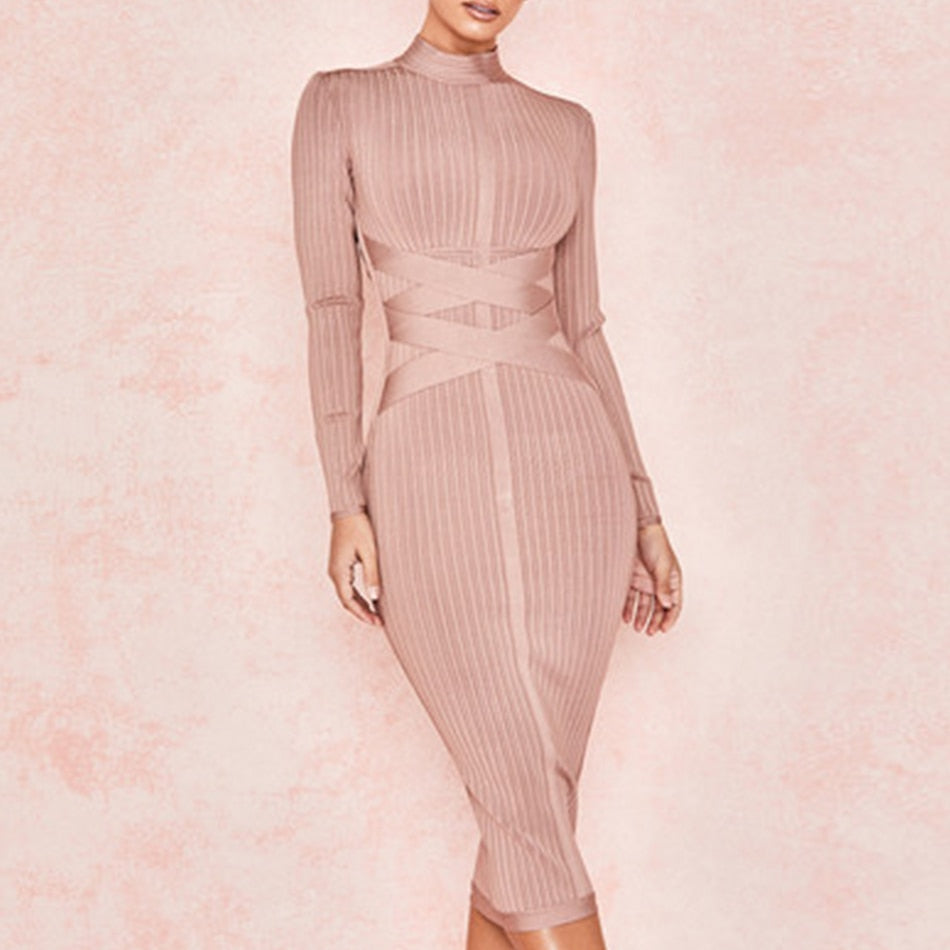 Spring Bodycon Bandage Dress Women Sexy Nude Long Sleeve Midi Club Dre Luxurious Living for Life Spring Bodycon Bandage Dress Women Sexy Nude Long Sleeve Midi Club Dre Luxurious Living for Life