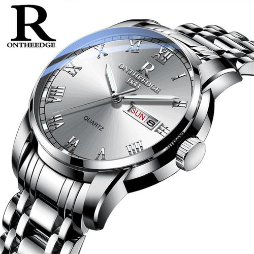 Waterproof Auto Date Silver Steel Mens Watch