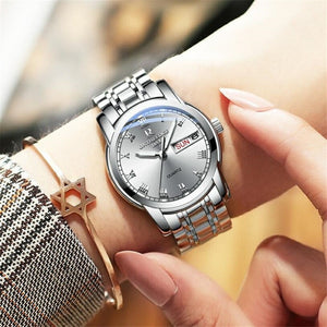 Waterproof Auto Date Silver Steel Mens Watch