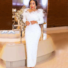 Load image into Gallery viewer, White Beaded Elegant Evening Tassel Bandage Long Sleeve Off The Shoulder Dress