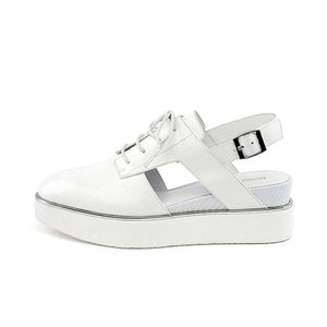 Summer Slingbacks Women Platform Shoes Casual Genuine Leather Woman Creepers Sapato Feminino Creepers black white HL99 MUYISEXI