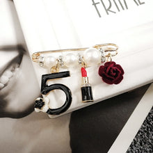 Load image into Gallery viewer, Camellia  Luxury Brand jewlery  style flowers Lapel Pins No 5 pearls Brooches flower Broche Broach Jewelry for Women