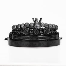 Load image into Gallery viewer, 4pcs/set Gold Hip Hop Braided Braiding Bracelet Men Pave CZ Zircon Crown  Roman Numeral Bracelet Luxury Jewelry