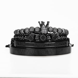 4pcs/set Gold Hip Hop Braided Braiding Bracelet Men Pave CZ Zircon Crown  Roman Numeral Bracelet Luxury Jewelry