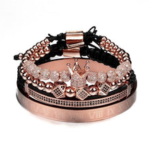 Load image into Gallery viewer, 4pcs/set Gold Hip Hop Braided Braiding Bracelet Men Pave CZ Zircon Crown  Roman Numeral Bracelet Luxury Jewelry