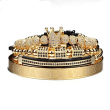 Load image into Gallery viewer, 4pcs/set Gold Hip Hop Braided Braiding Bracelet Men Pave CZ Zircon Crown  Roman Numeral Bracelet Luxury Jewelry