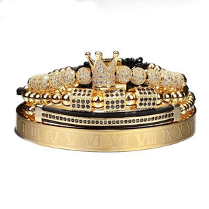 4pcs/set Gold Hip Hop Braided Braiding Bracelet Men Pave CZ Zircon Crown  Roman Numeral Bracelet Luxury Jewelry