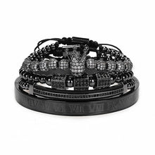 Load image into Gallery viewer, 4pcs/set Gold Hip Hop Braided Braiding Bracelet Men Pave CZ Zircon Crown  Roman Numeral Bracelet Luxury Jewelry