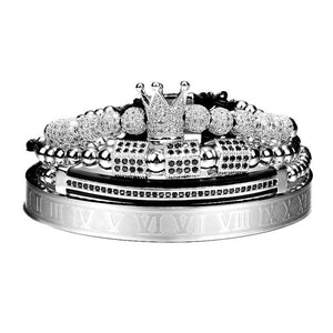4pcs/set Gold Hip Hop Braided Braiding Bracelet Men Pave CZ Zircon Crown  Roman Numeral Bracelet Luxury Jewelry