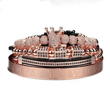 Load image into Gallery viewer, 4pcs/set Gold Hip Hop Braided Braiding Bracelet Men Pave CZ Zircon Crown  Roman Numeral Bracelet Luxury Jewelry