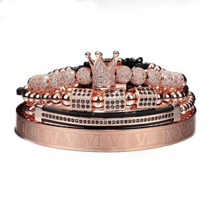 4pcs/set Gold Hip Hop Braided Braiding Bracelet Men Pave CZ Zircon Crown  Roman Numeral Bracelet Luxury Jewelry